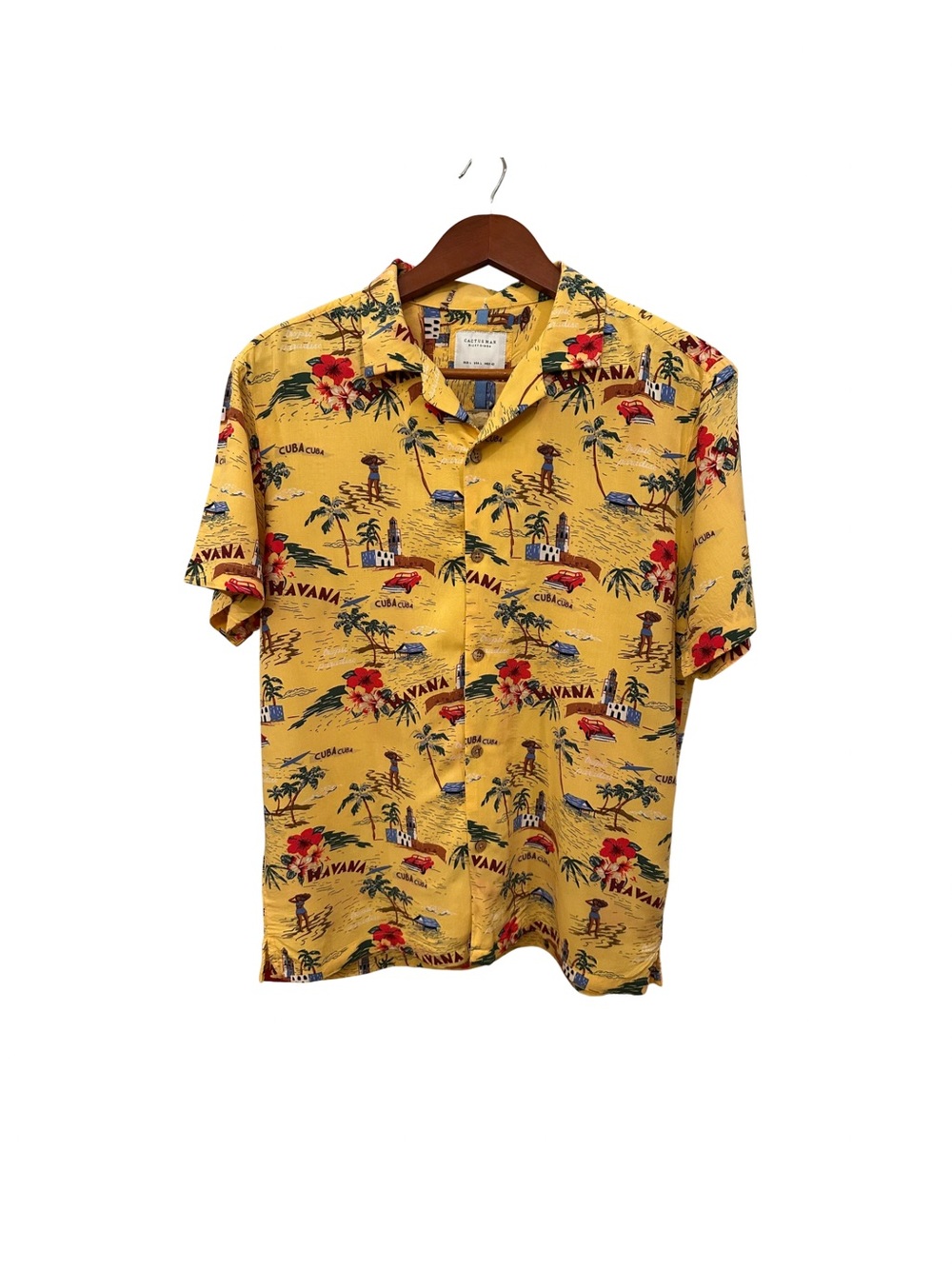Cactus Man Ricky Singh Havana Print Yellow Short-Sleeve Button-Down Shirt-Size L - Picture 1 of 4